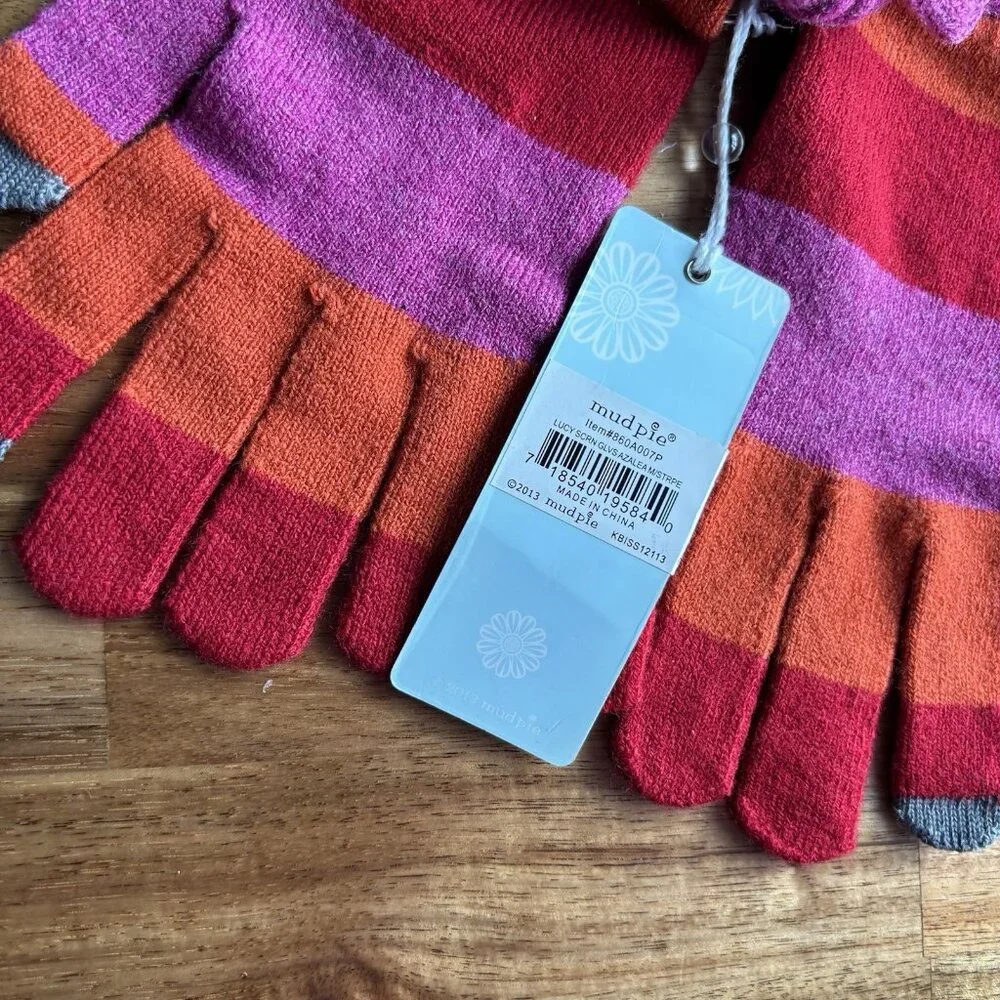Mud Pie Womens Winter Gloves Rainbow Stripe Multicolored One Size Acrylic‎ NWT
